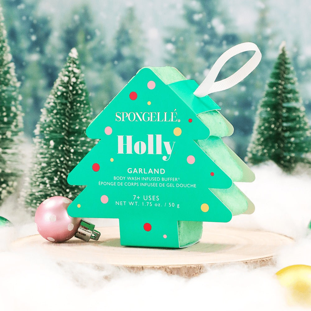 Holly Garland Christmas Tree Shower Buffer Sponge