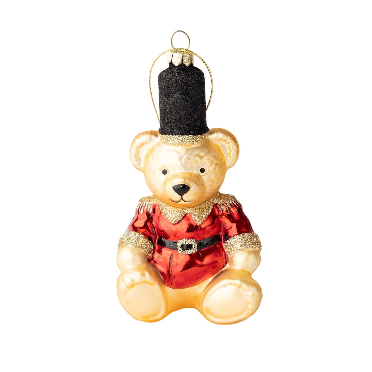Red Jacket Teddy Bear Glass Ornament