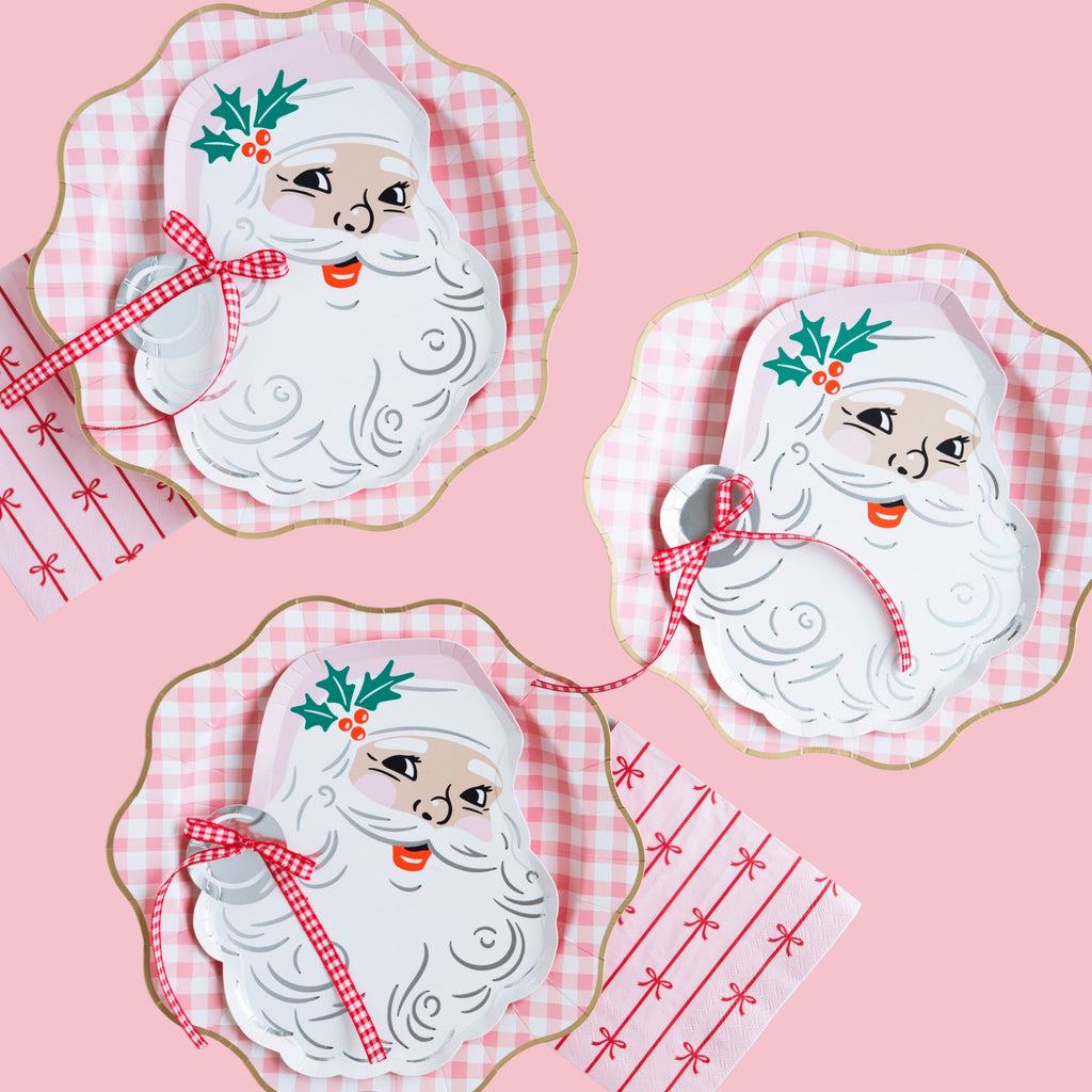 Elegant Petal Pink Gingham Dinner Plates