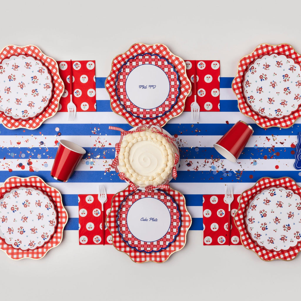 Elegant Cherry Red Gingham Dinner Plates