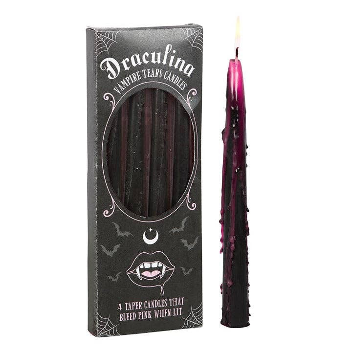 Pink Vampire Tears Black Taper Candles