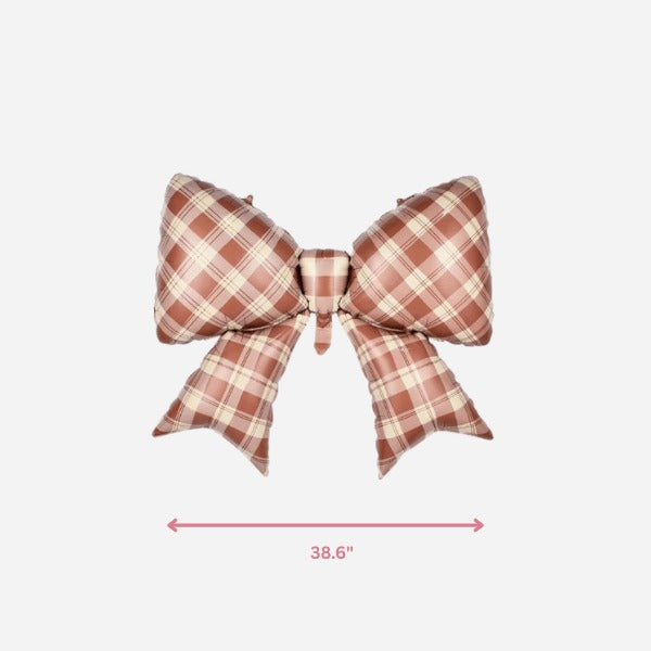 Gingham Brown Bow Foil Balloon