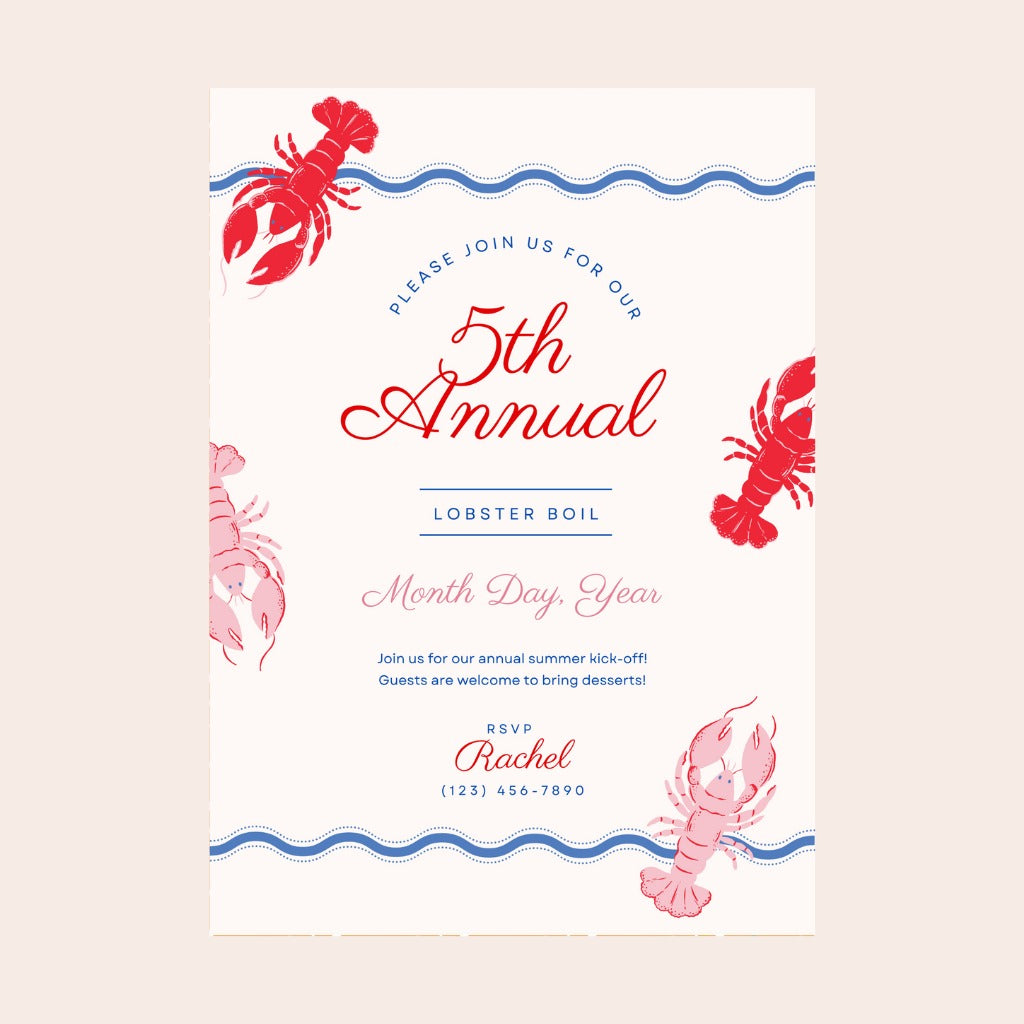 Wavy Lobster Digital Party Invitation Download