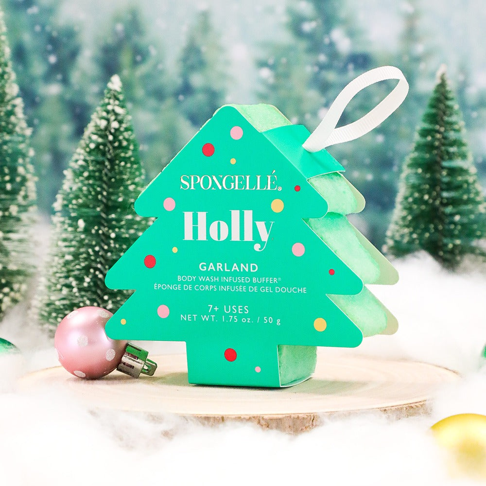 Holly Garland Christmas Tree Shower Buffer Sponge
