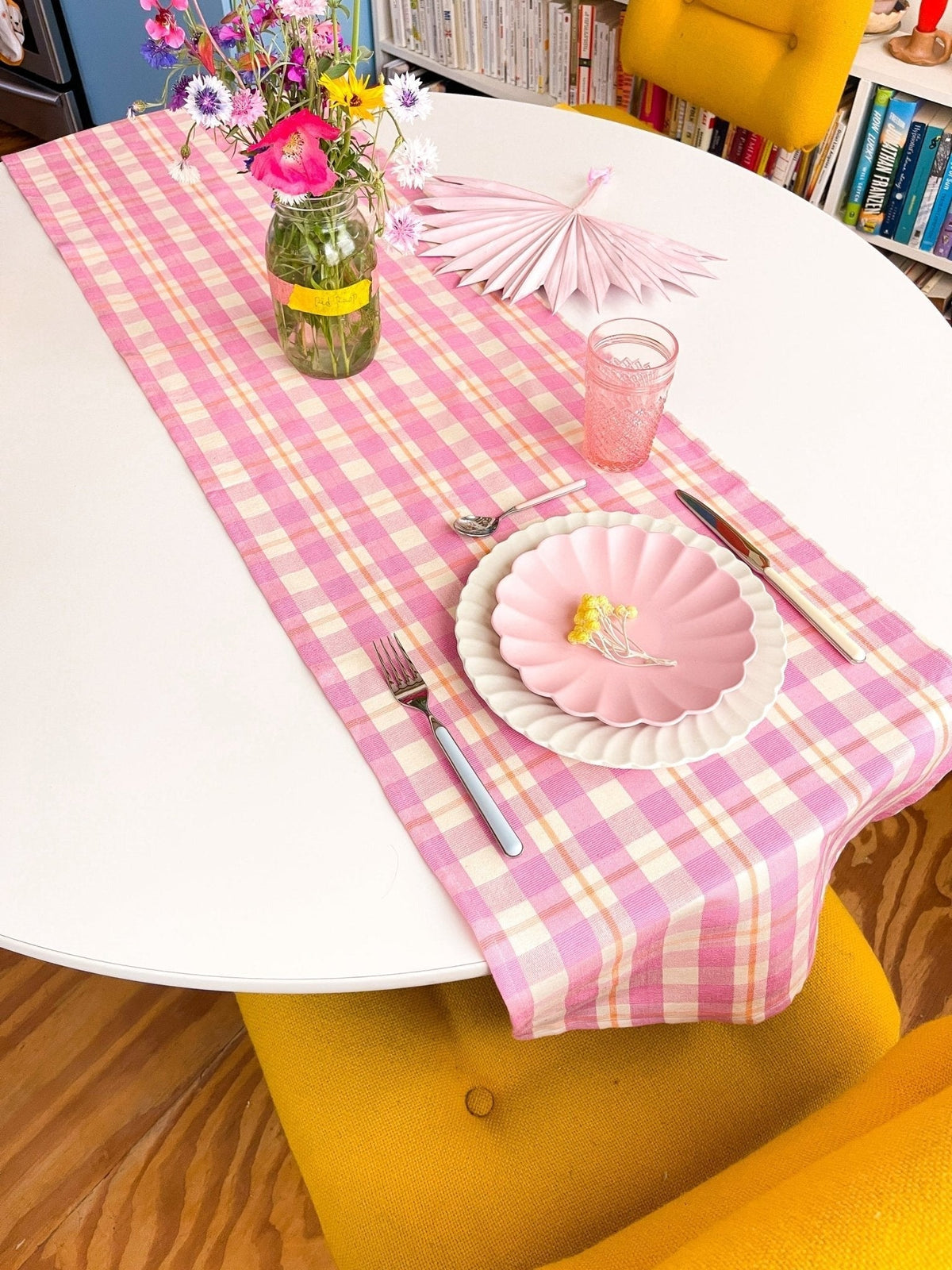 Abigail Plaid Table Runner in Bubblegum