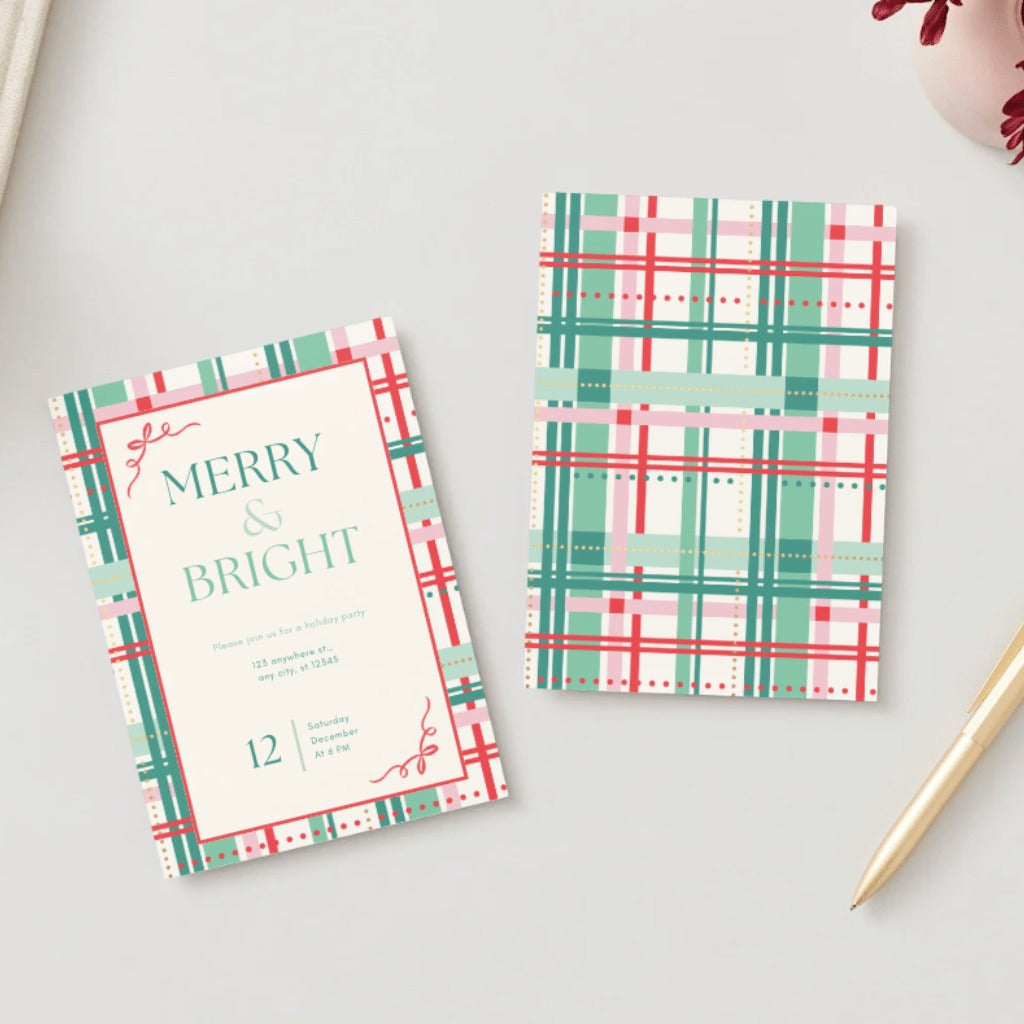 Merry & Bright Plaid Christmas Digital Party Invitation