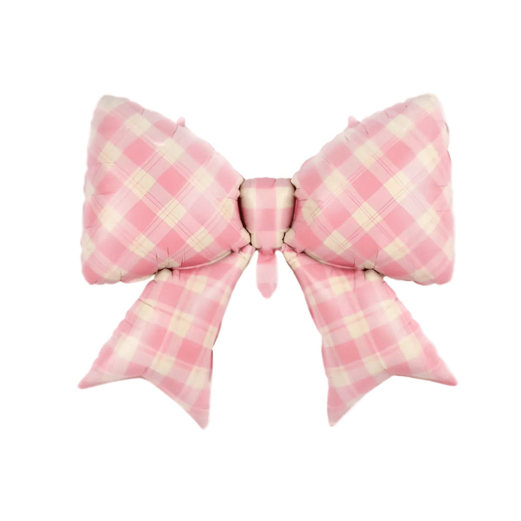 Gingham Pink Bow Foil Balloon