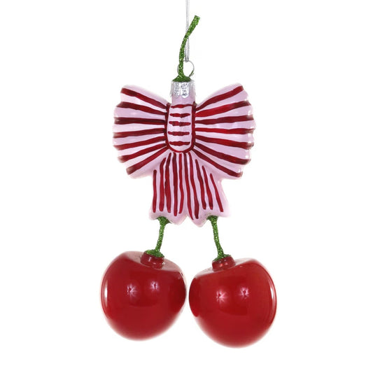 Bow and Cherries Glass Ornament by Cody Foster