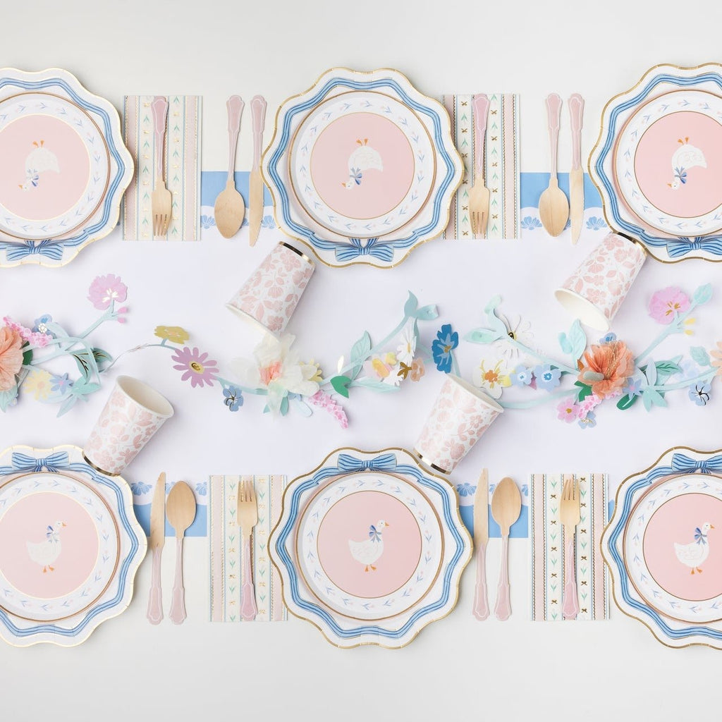 Elegant Blue & Gold Bow Dinner Plates