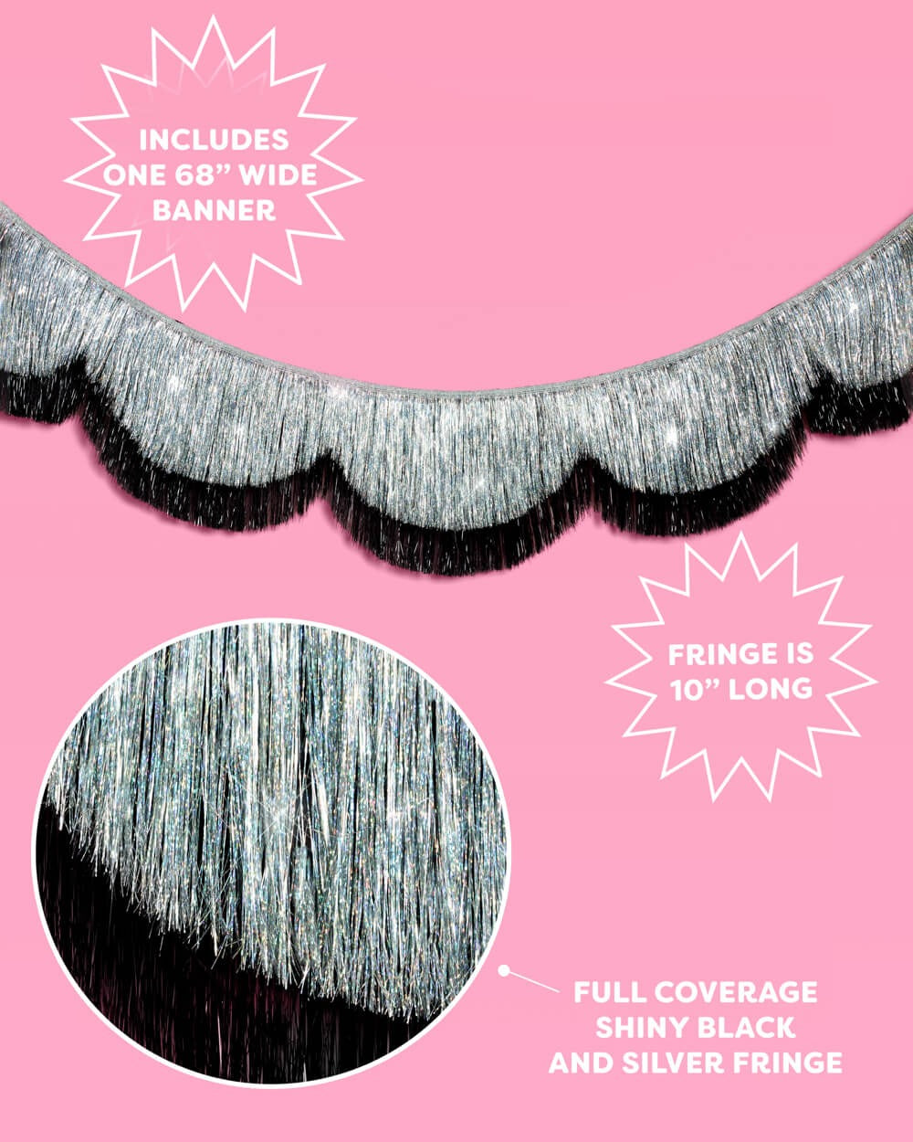 Black & Silver Scallop Fringe Banner