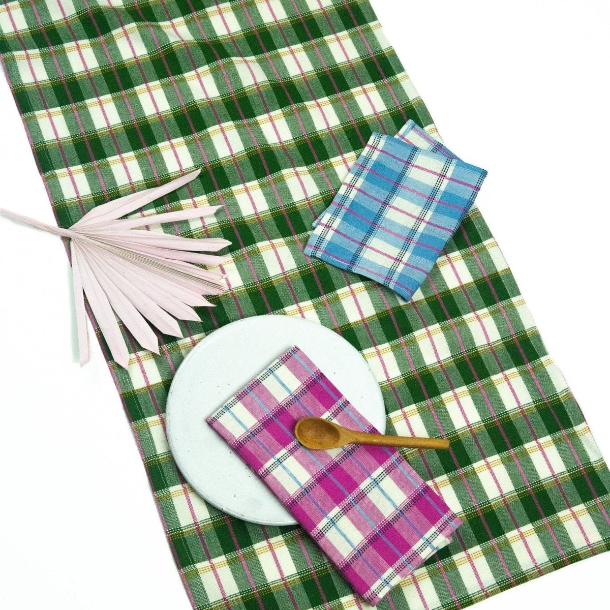 San Andres Gingham Forest & White Table Runner