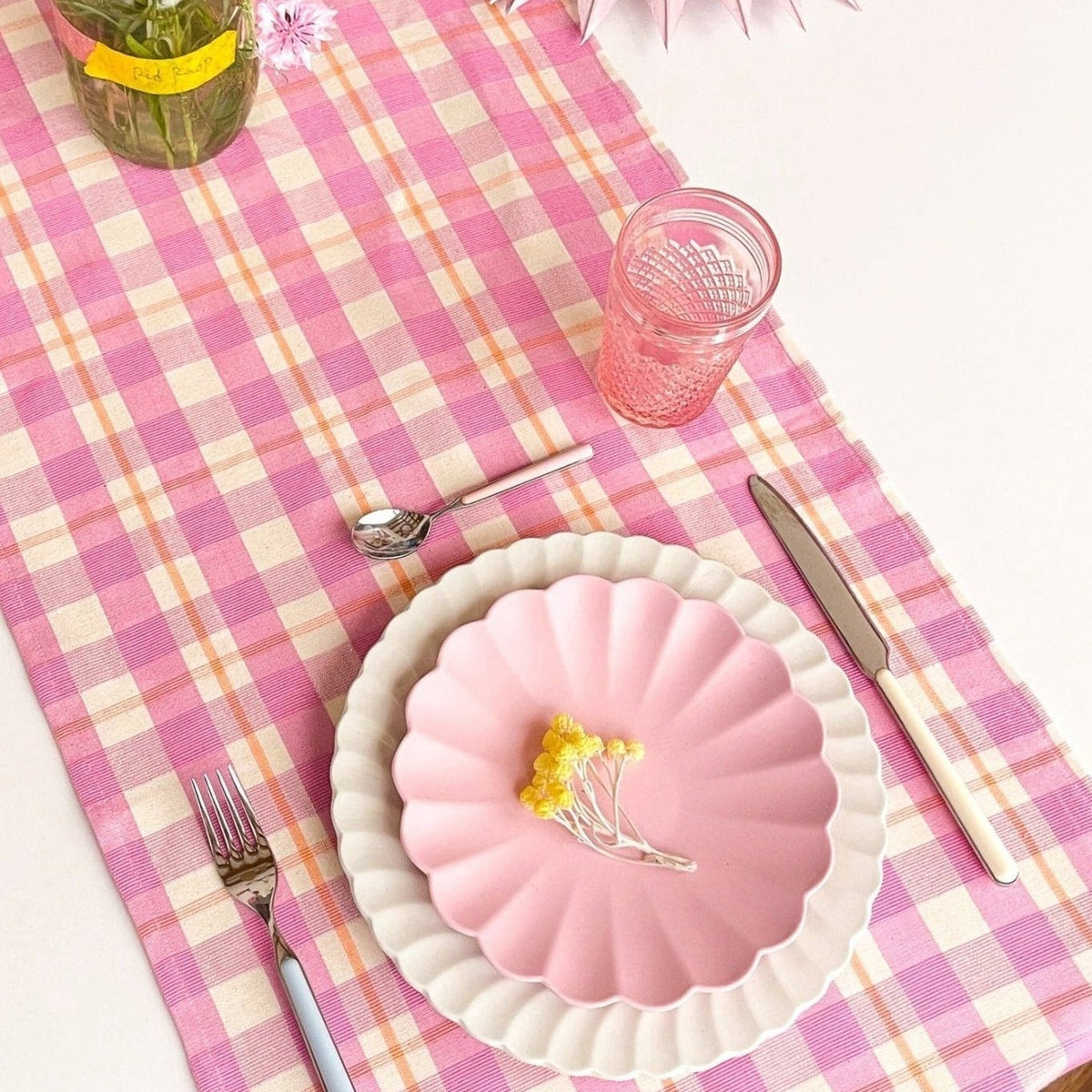 Abigail Plaid Table Runner in Bubblegum