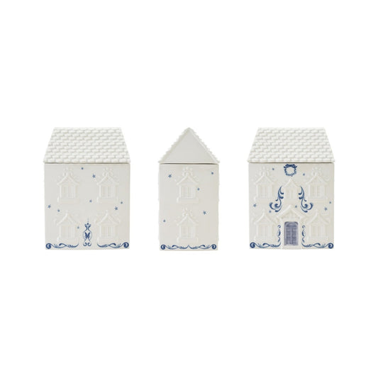 White & Blue House Cookie Jar