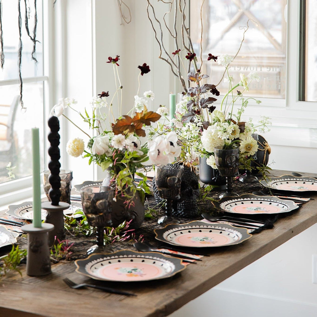 Floral Halloween Skulls & Spiders Dessert Plates