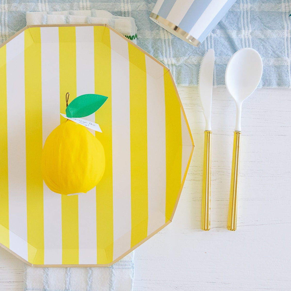 Soleil Yellow Signature Cabana Stripe Plates