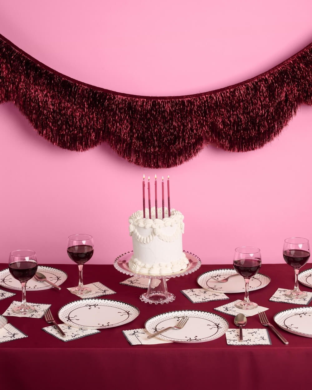 Burgundy Scallop Fringe Banner