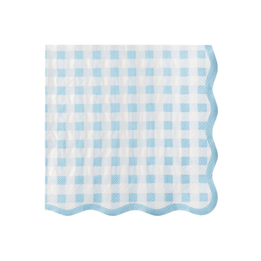Elegant Sky Blue Gingham Dinner Napkins