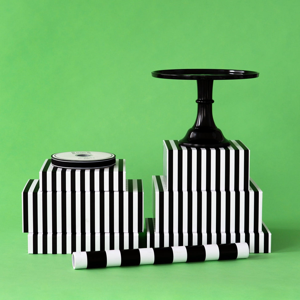 Black Noire Cabana Stripe Display Box Risers
