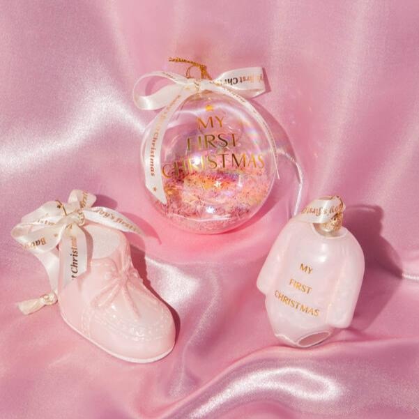 Pink Baby Snow Boot Glass Ornament
