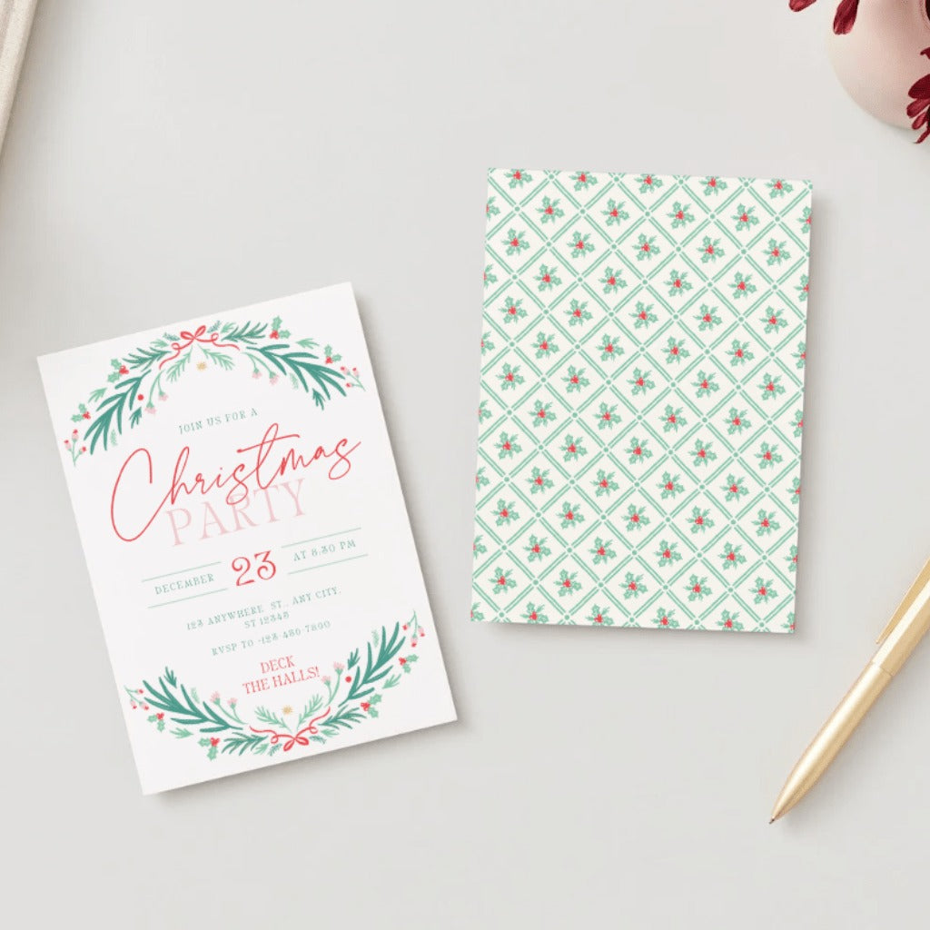 Christmas Wreath Digital Party Invitation