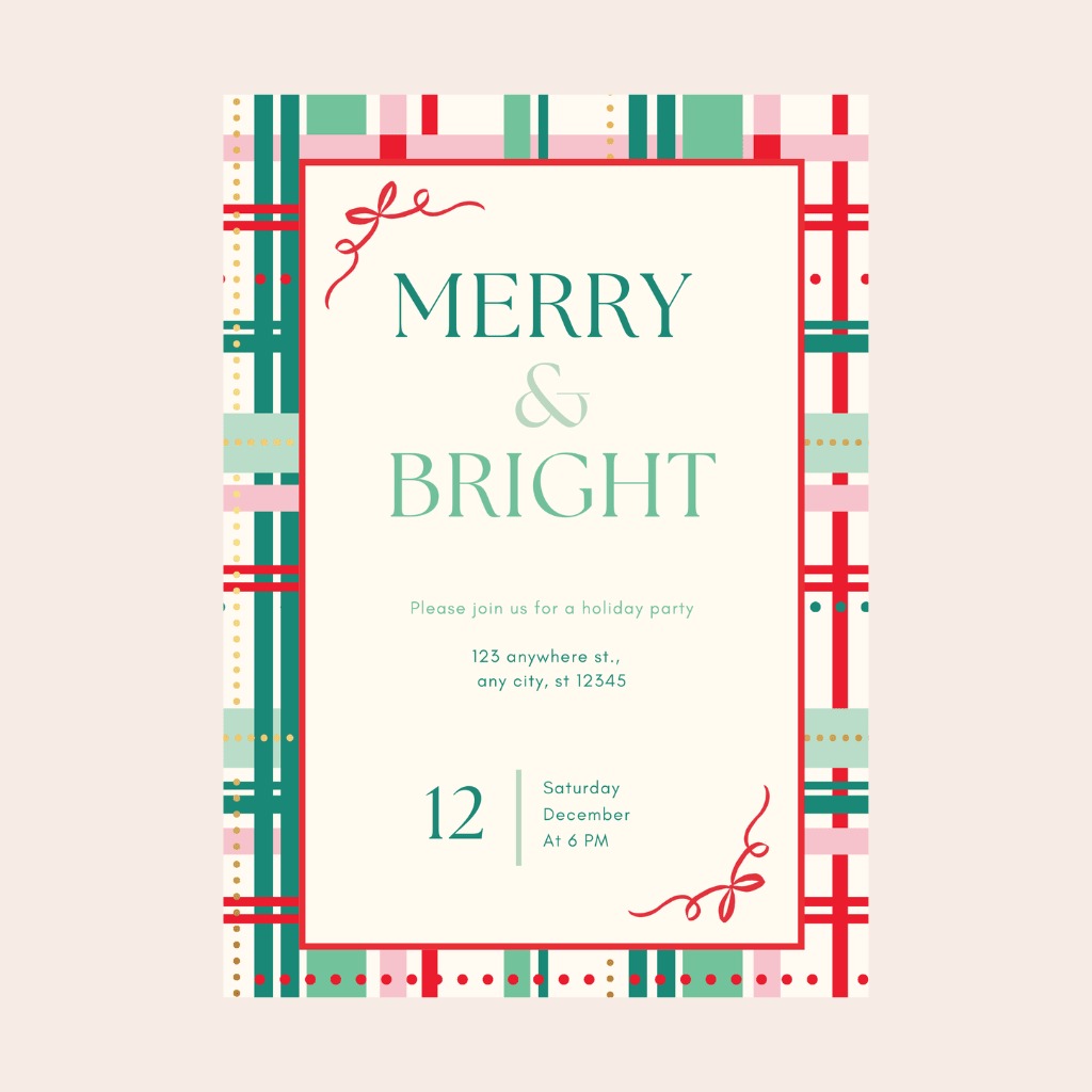 Merry & Bright Plaid Christmas Digital Party Invitation