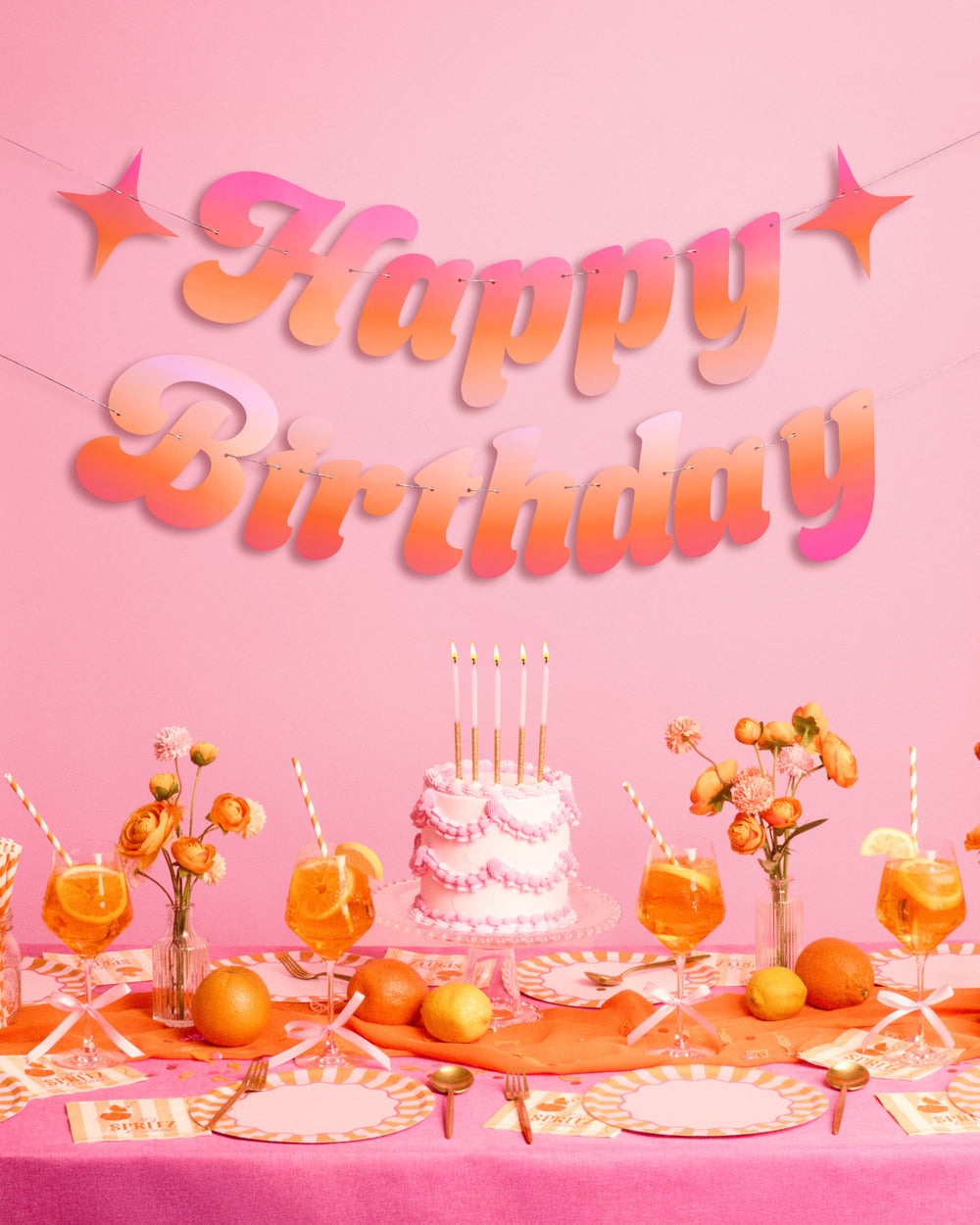 Pink & Orange Happy Birthday Banner