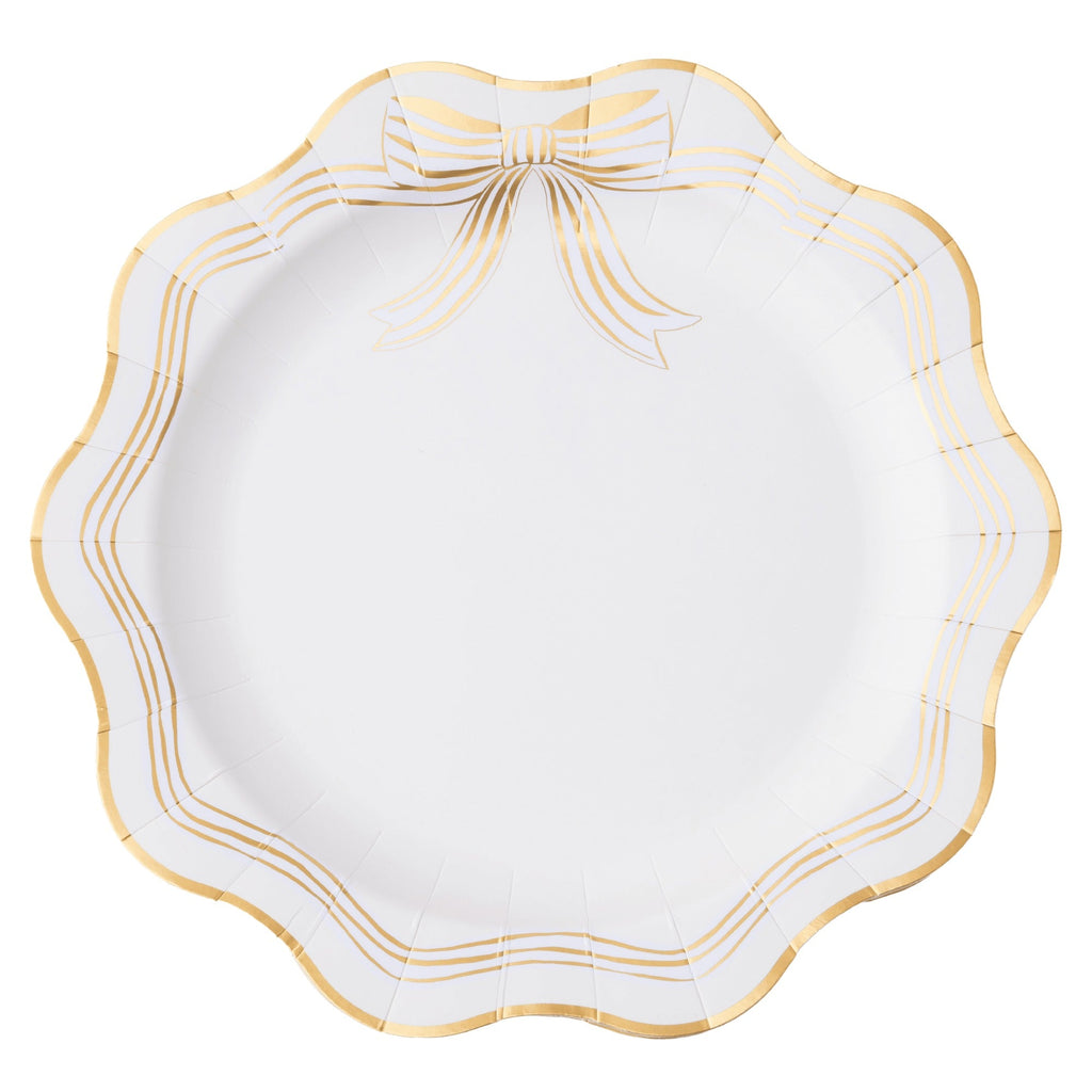 Elegant Cream & Gold Bow Dinner Plates