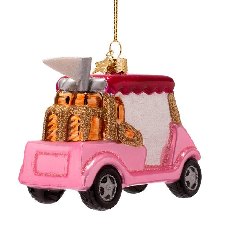 Pink Golf Cart Glass Ornament