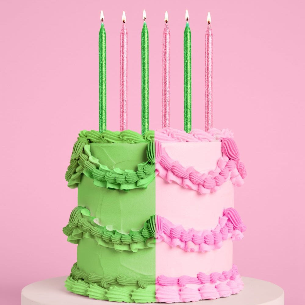 Pink & Green Glitter Candles