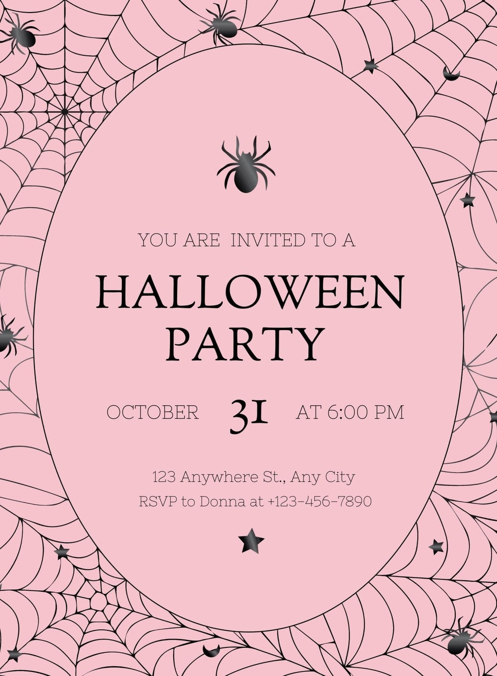 Pink Spider Web Halloween Party Invitation Download