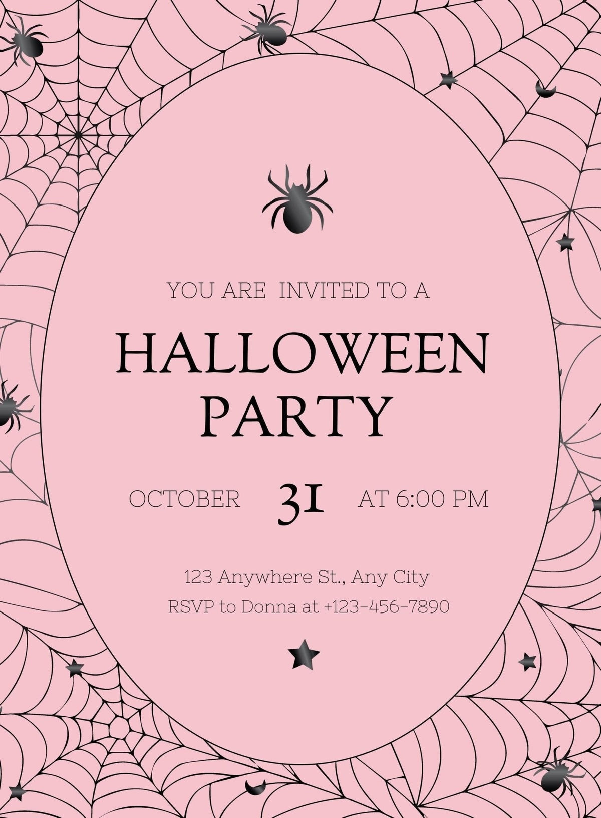 Pink Spider Web Halloween Party Invitation Download