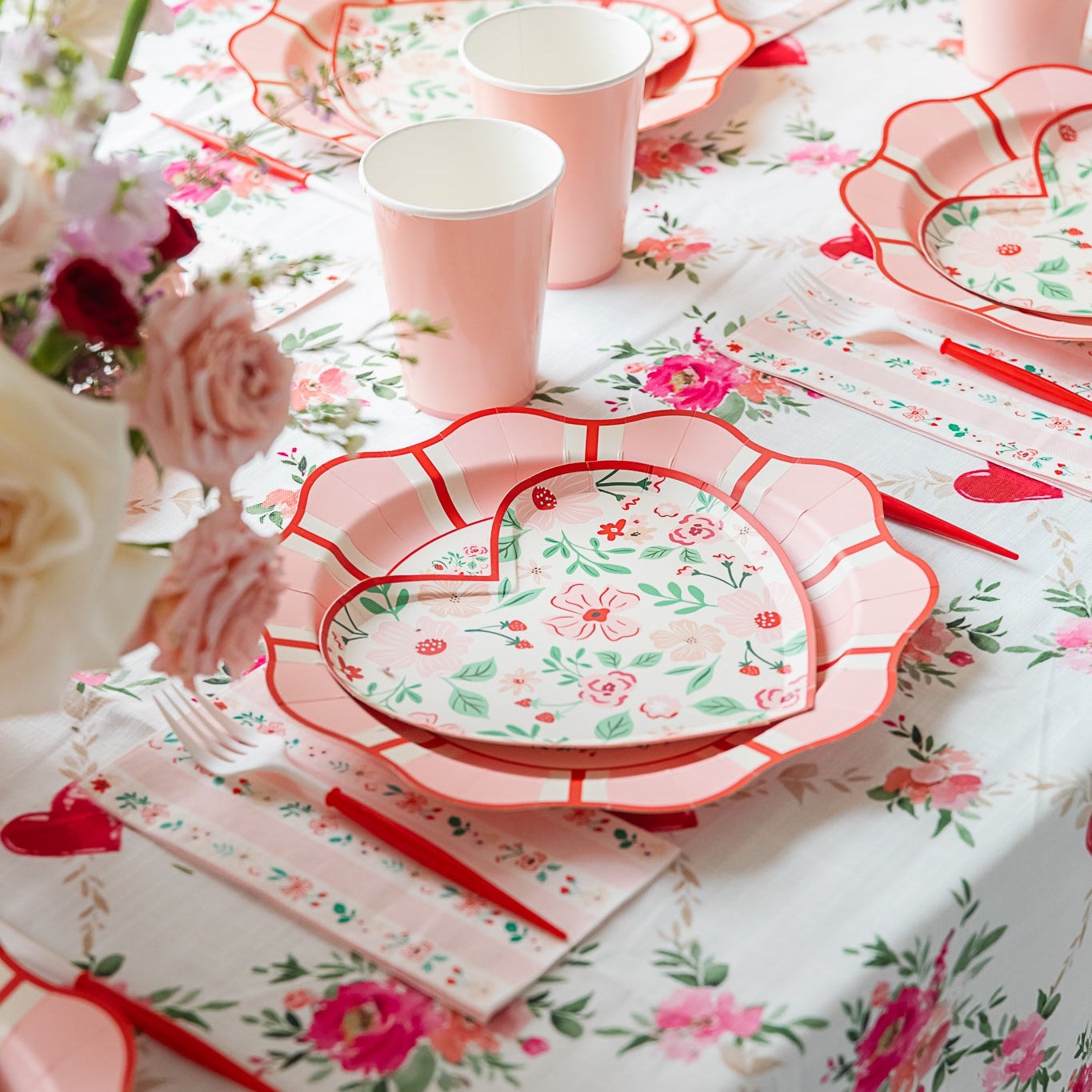 Pink & Red Floral Stripe Guest Towels