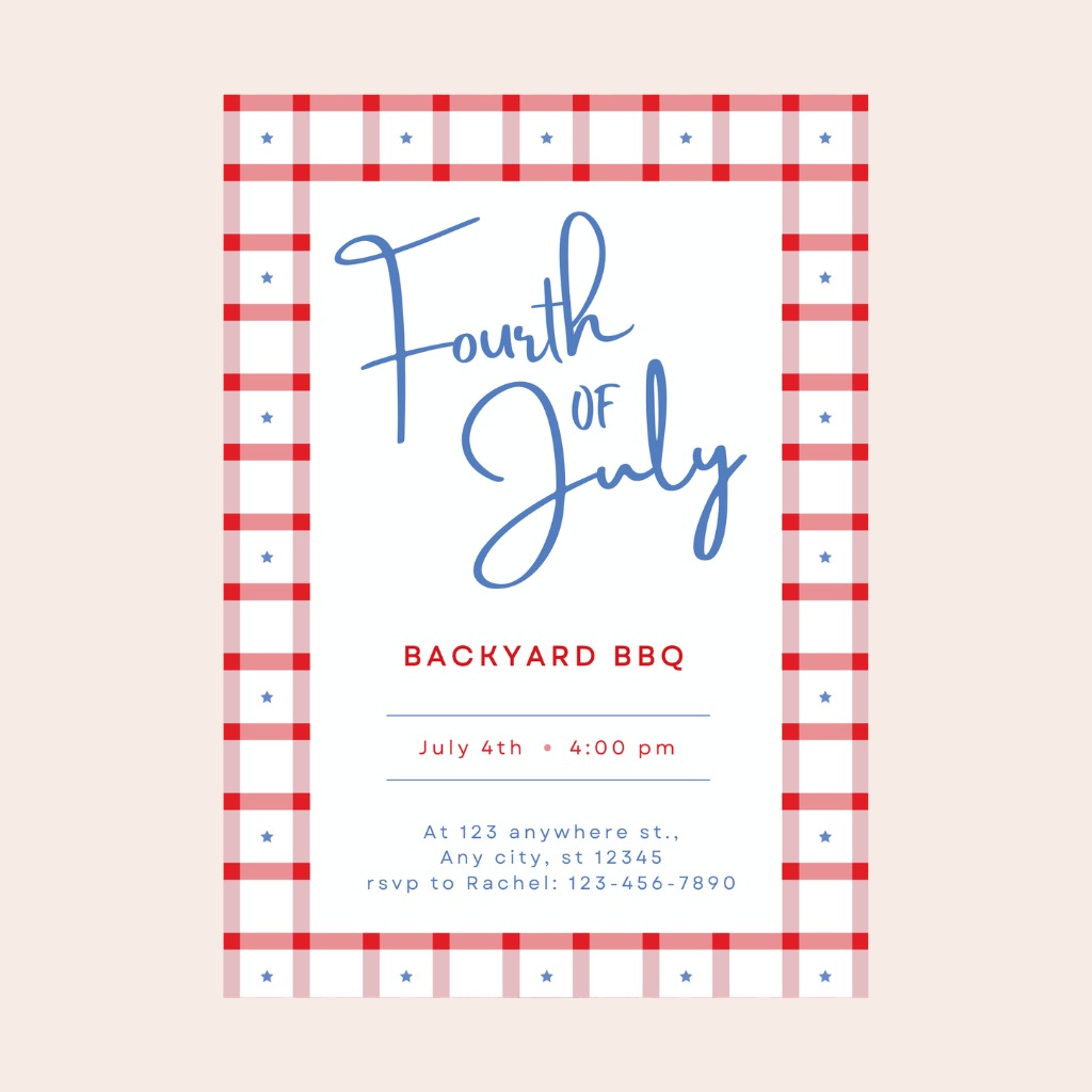 4th of July Gingham Digital Party Invitation Download
