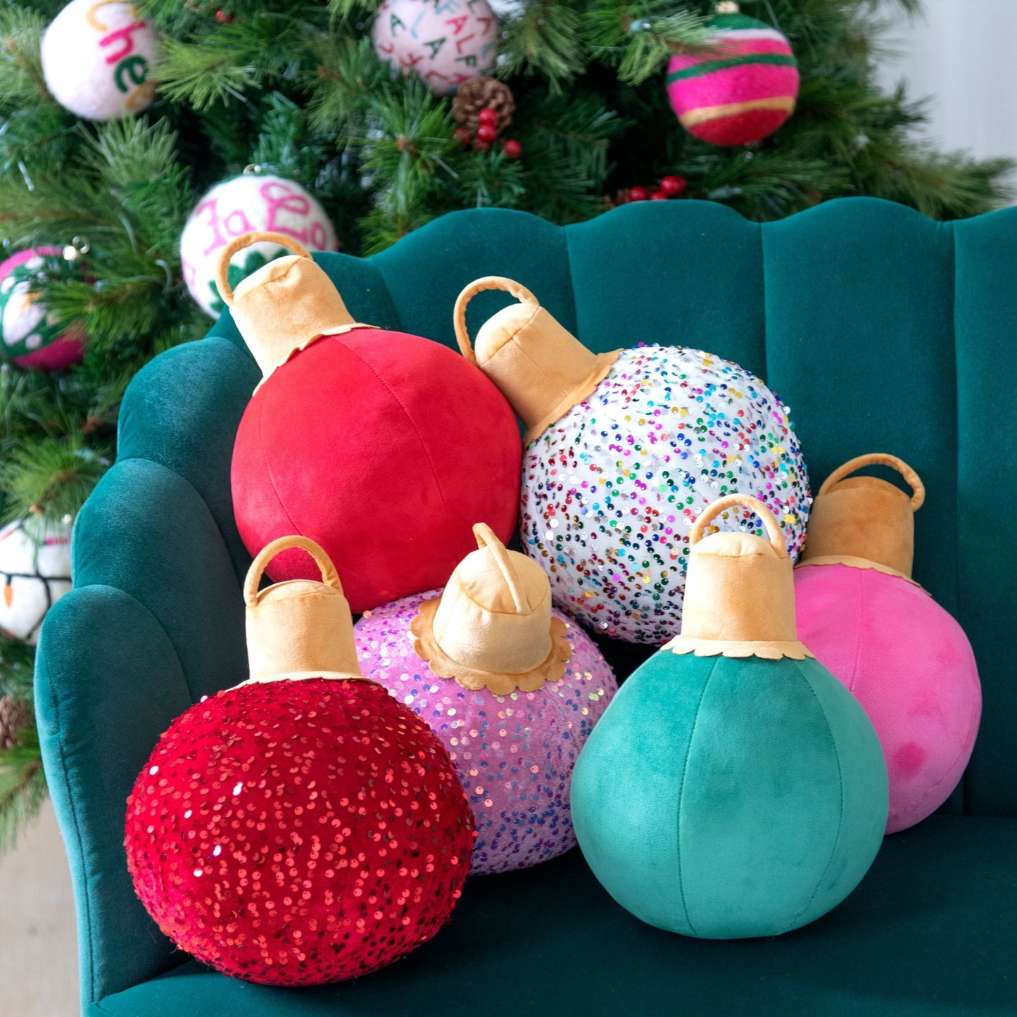 Assorted Set of 6 Merry Bauble Small Pillows