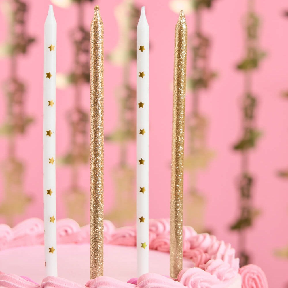 Gold Glitter & Stars Birthday Candles