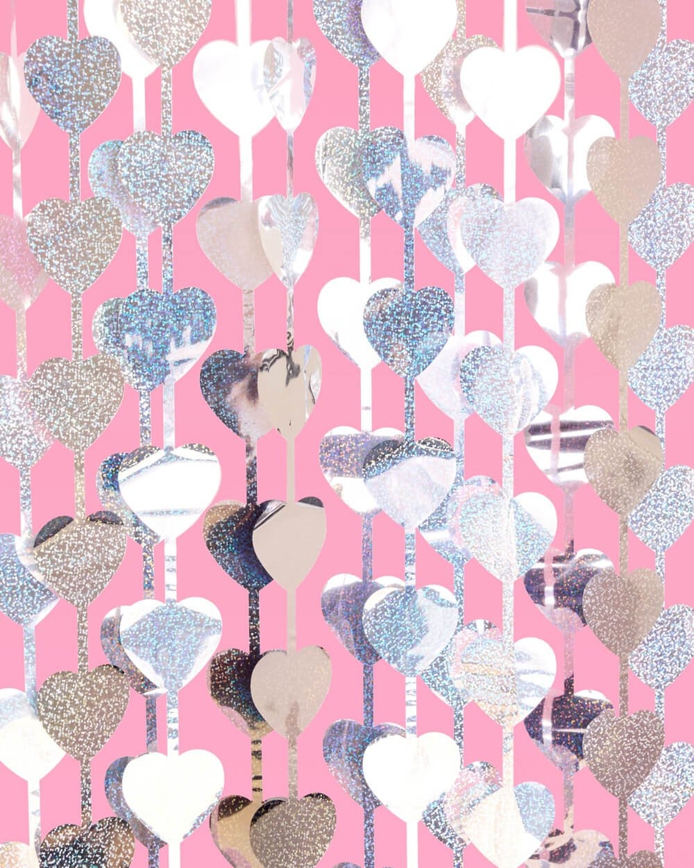 Iridescent Silver Heart Curtain Backdrop