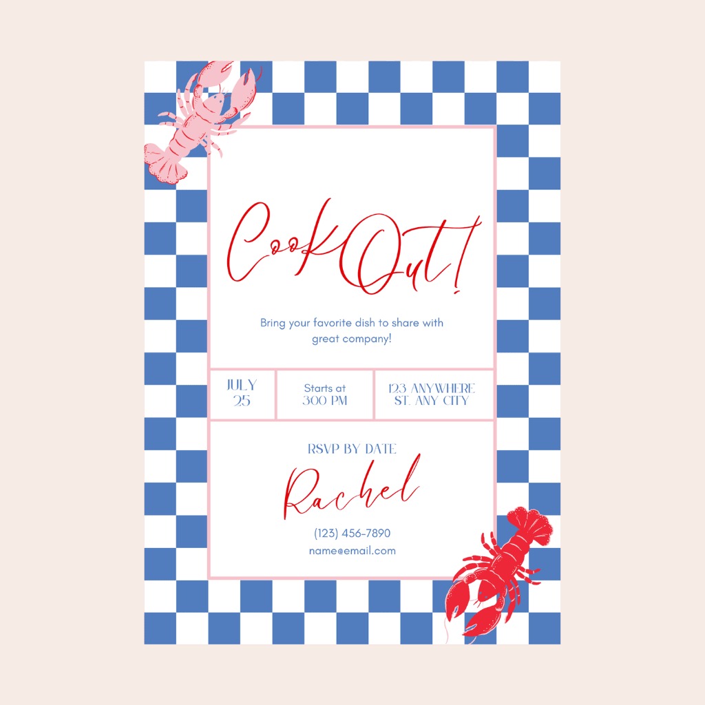 Checkered Lobster Digital Party Invitation Download
