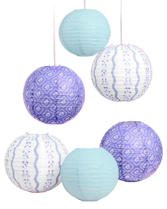 Blue Floral Paper Lantern Set