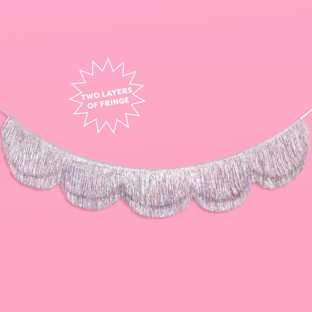 Silver Iridescent Fringe Scalloped Banner