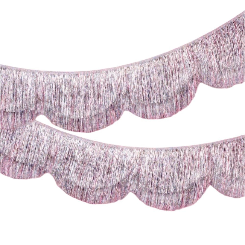 Silver Iridescent Fringe Scalloped Banner