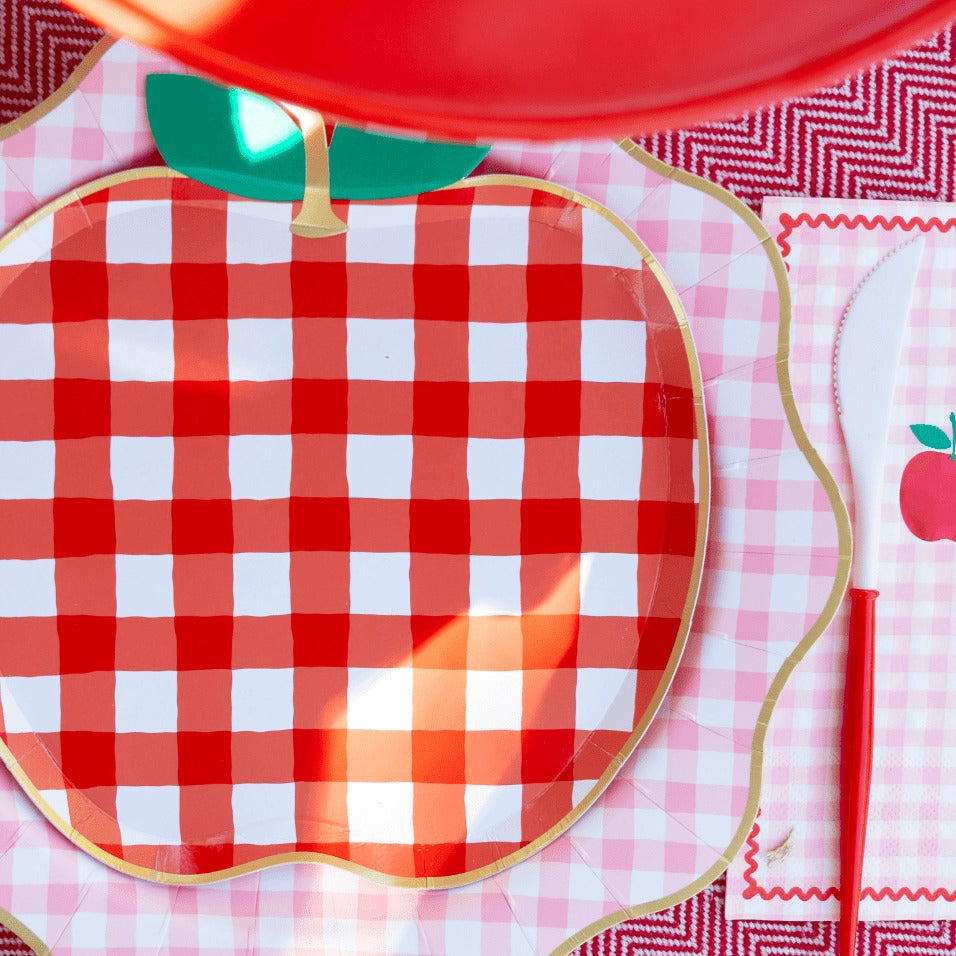 Cherry Red Gingham Apple Small Plates