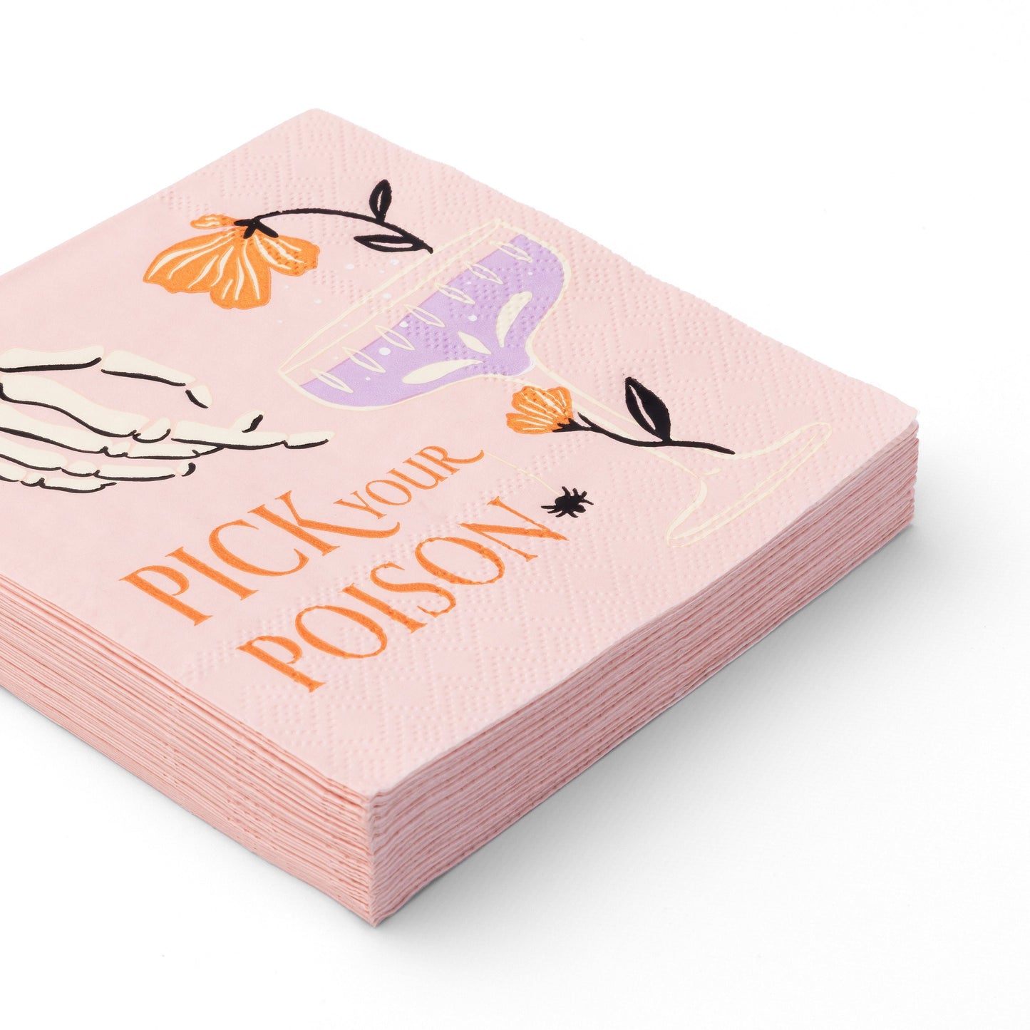 Floral Halloween Skulls & Spiders Cocktail Napkins