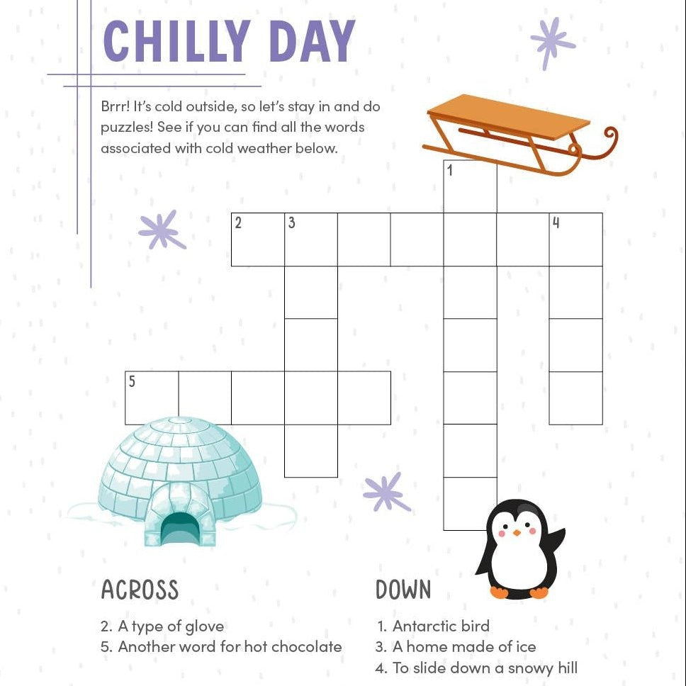 KindKids Let It Snow Crossword Puzzles for Kids