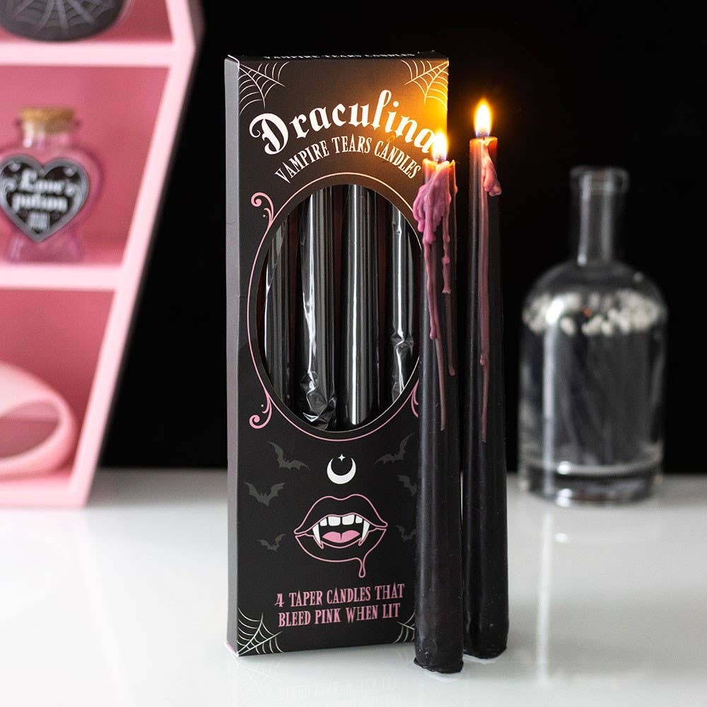 Pink Vampire Tears Black Taper Candles