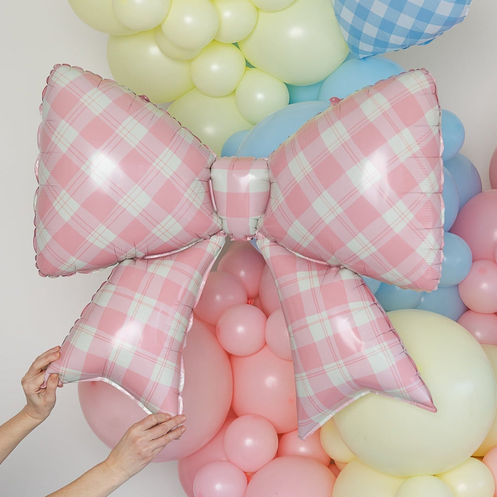 Gingham Pink Bow Foil Balloon