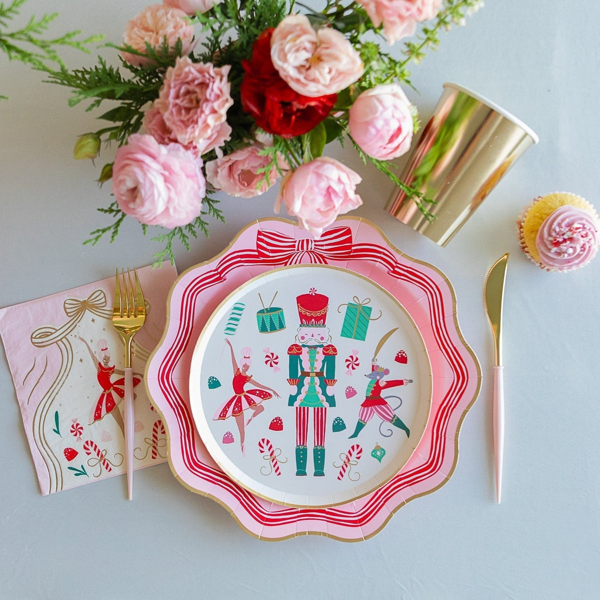 Elegant Pink Peppermint Bow Dinner Plates