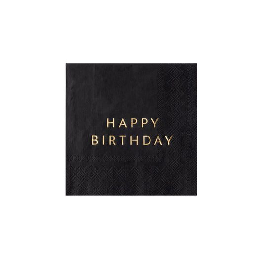 Black Noir Happy Birthday Cocktail Napkins