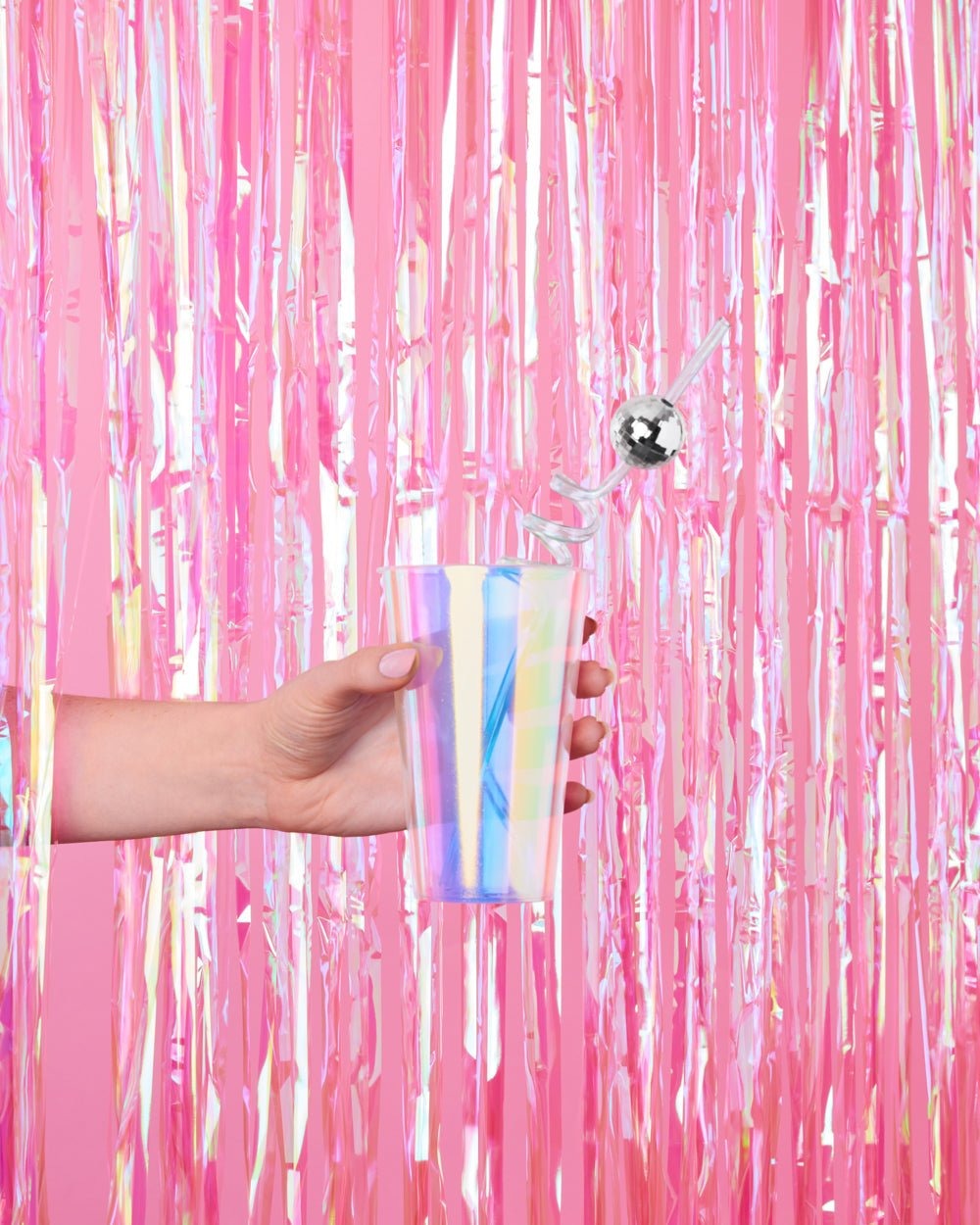 Hot Pink Iridescent Fringe Curtain Backdrop