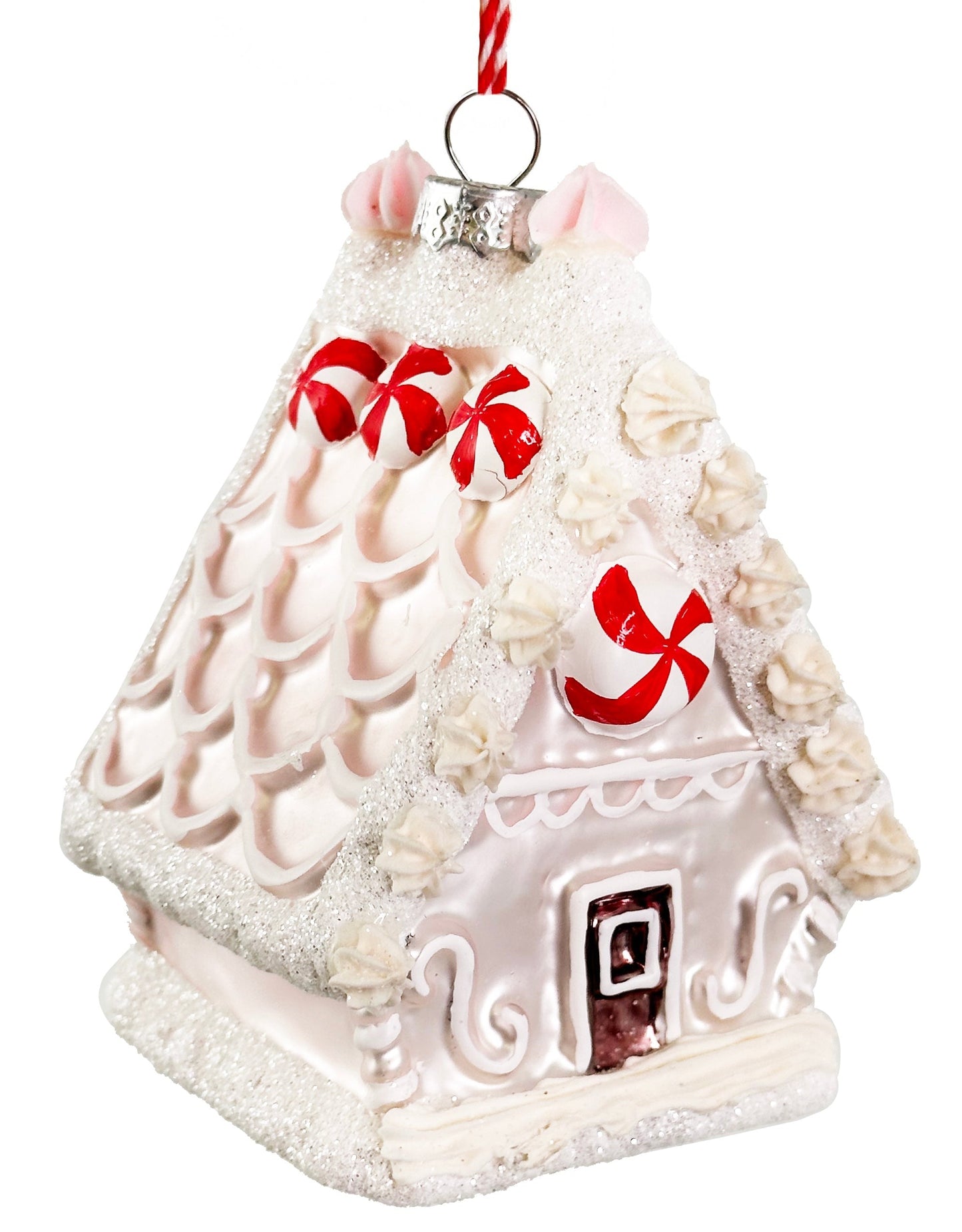 White Gingerbread House Glass Ornament