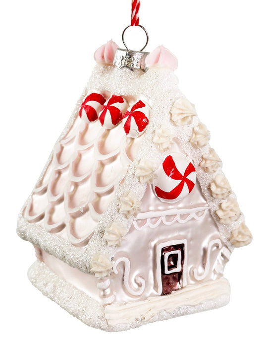 White Gingerbread House Glass Ornament